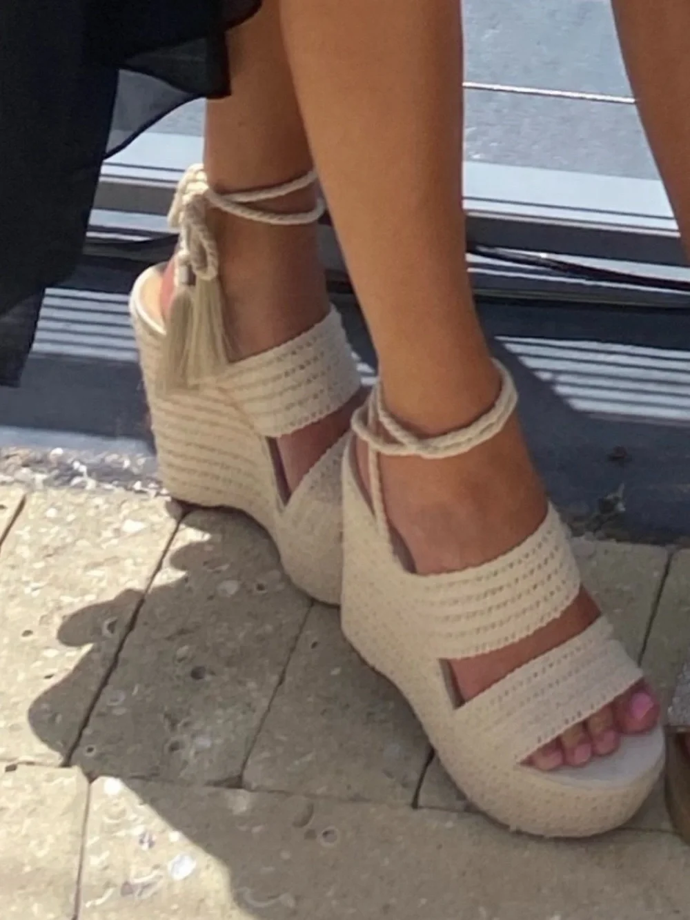 SCHUTZ Cream Woven Espadrille Wedge Sandals with Ankle Ties